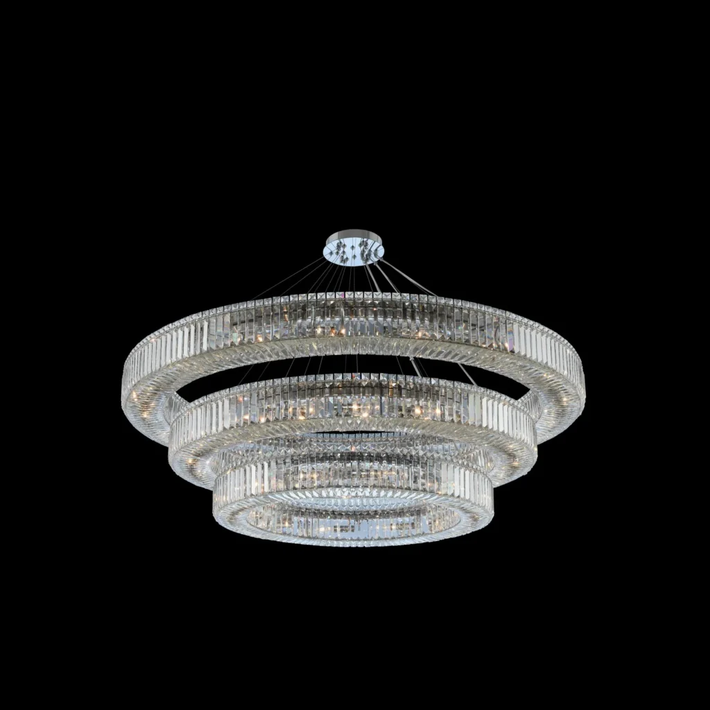 Scintille Three-Tier Crystal Grand Chandelier, 60" in polished chrome