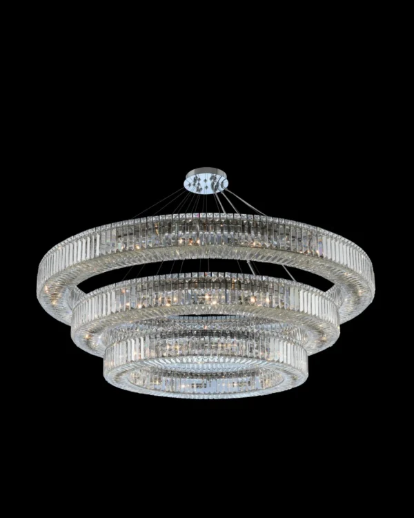 Scintille Three-Tier Crystal Grand Chandelier, 60" in polished chrome