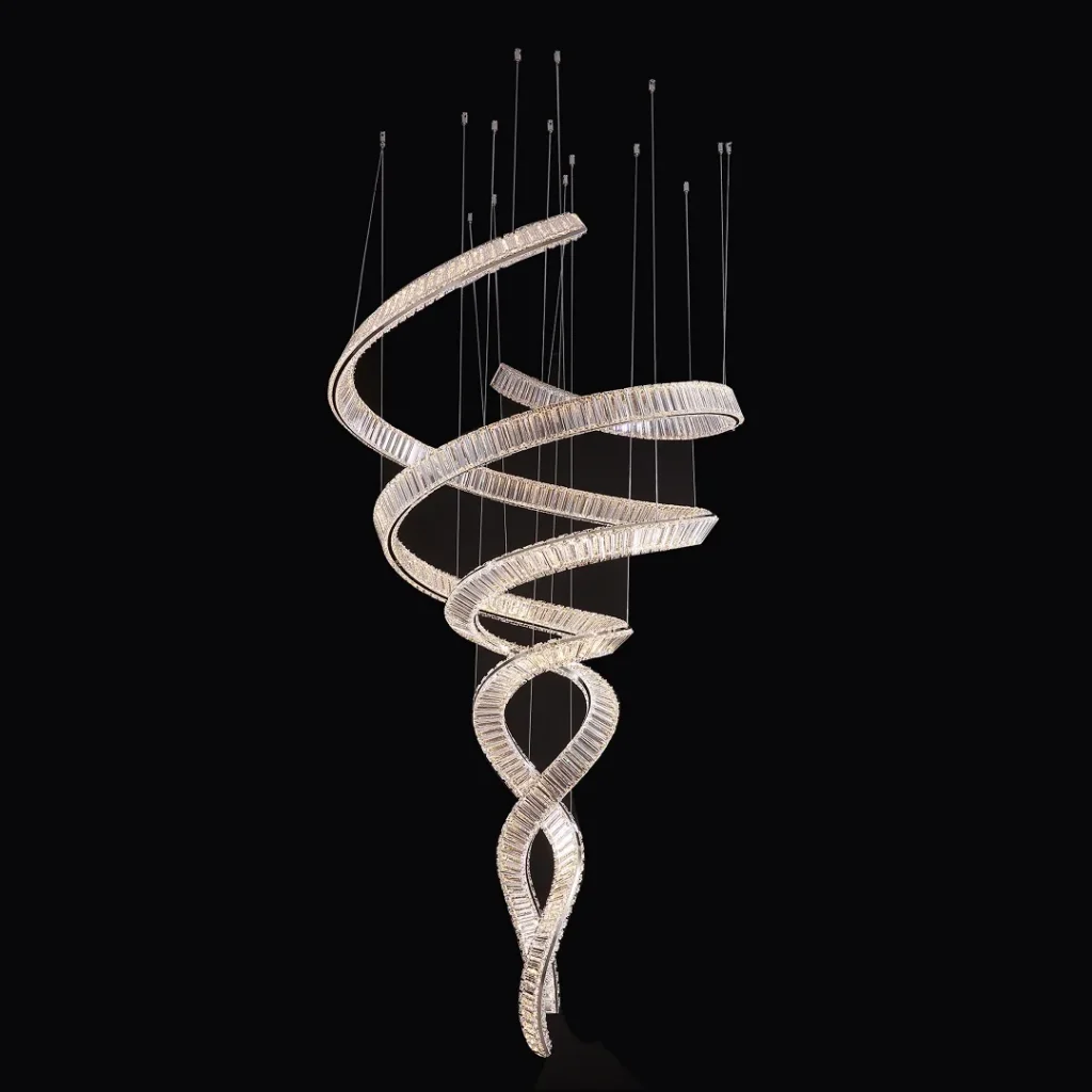 Sphère Spiral Crystal Grand Chandelier, 59" in polished chrome