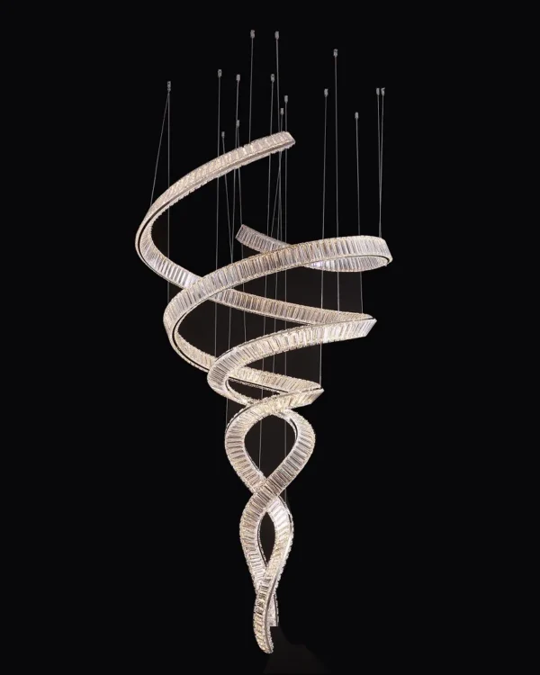 Sphère Spiral Crystal Grand Chandelier, 59" in polished chrome