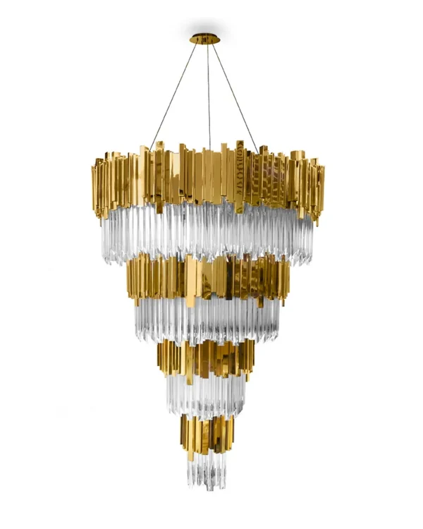 Vecteur Four-Tier Glass Grand Chandelier, 39" in gold