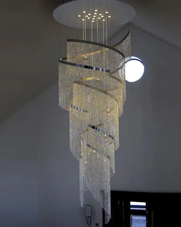 Vendôme Spiral Crystal Grand Chandelier, 63" in polished chrome