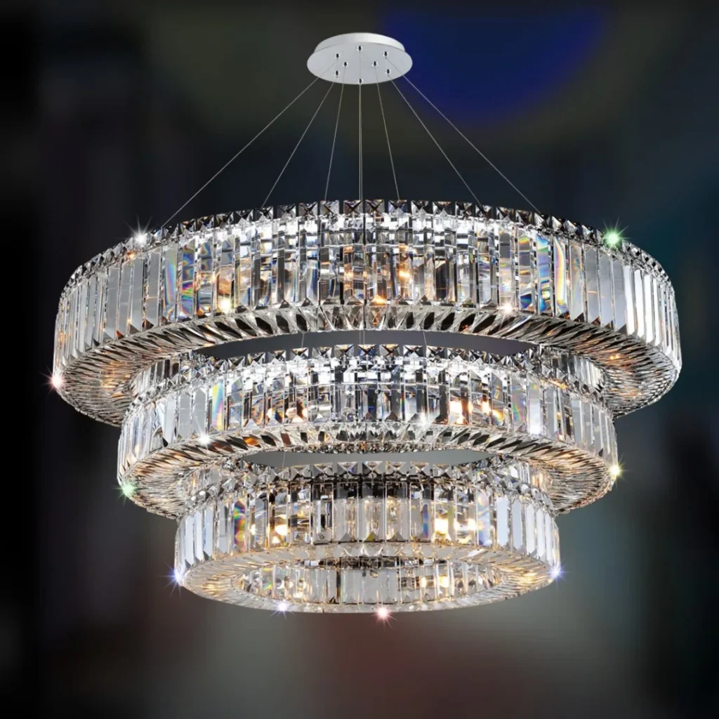 Élégance Three-Tier Crystal Grand Chandelier, 48" in polished chrome