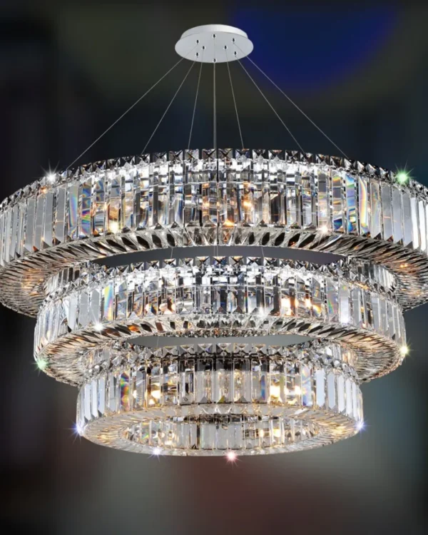 Élégance Three-Tier Crystal Grand Chandelier, 48" in polished chrome