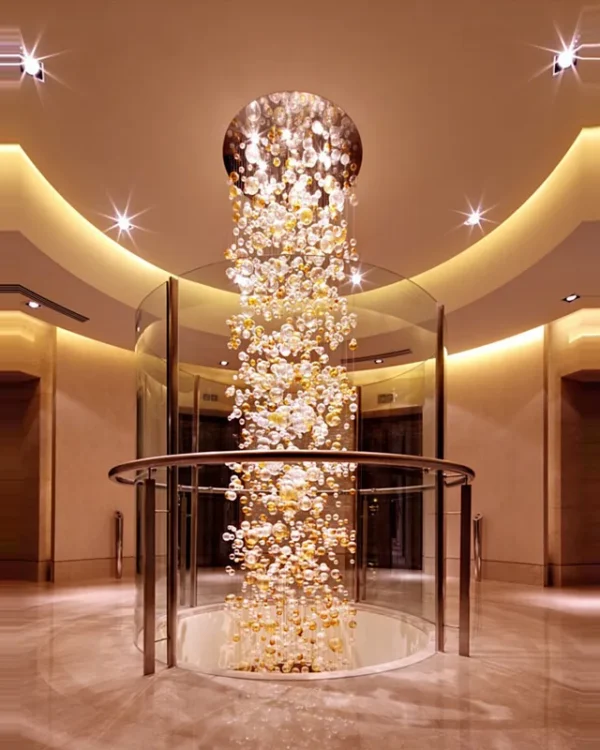 Azur Linear Glass Grand Chandelier, 39" in polished chrome