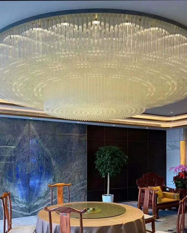 Facette Three-Tier Glass Grand Chandelier in polished chrome