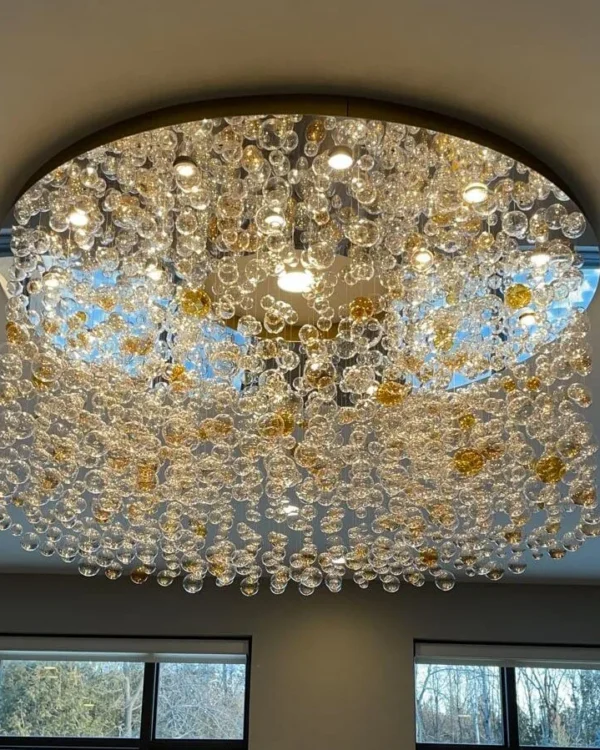 Flore Bubble Glass Grand Chandelier, 59" in gold