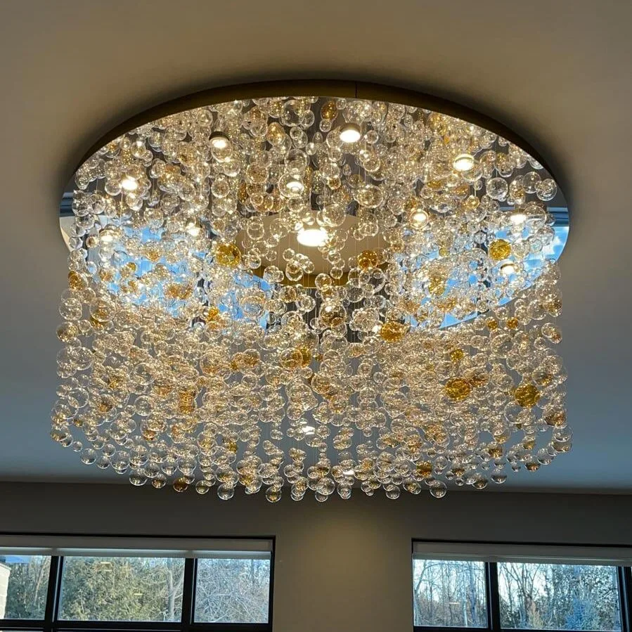 Flore Bubble Glass Grand Chandelier, 59" in gold