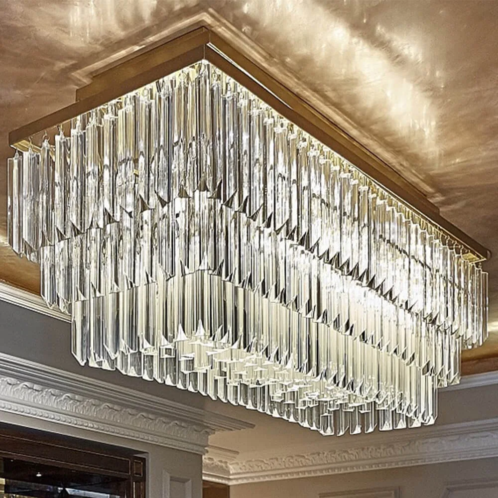 Flux Linear Glass Grand Chandelier, 18" in gold
