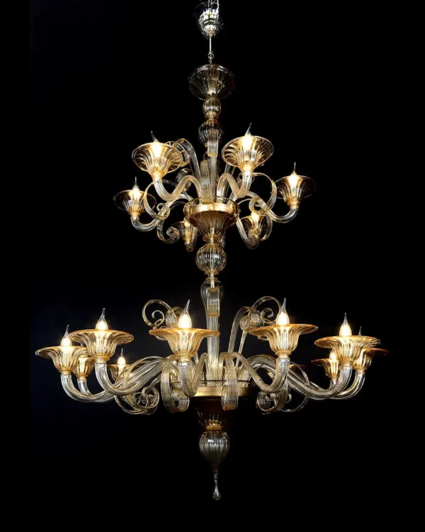 Glace Two-Tier Glass Grand Chandelier, 47" in gold