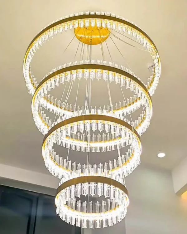 Malmaison Four-Ring Glass Grand Chandelier in gold