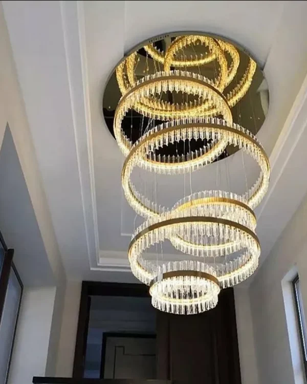 Malmaison Five-Ring Glass Grand Chandelier, 30" in gold