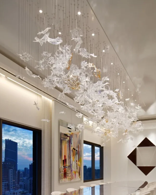 Verre Glass Grand Chandelier in Polished Chrome XVIII in polished chrome