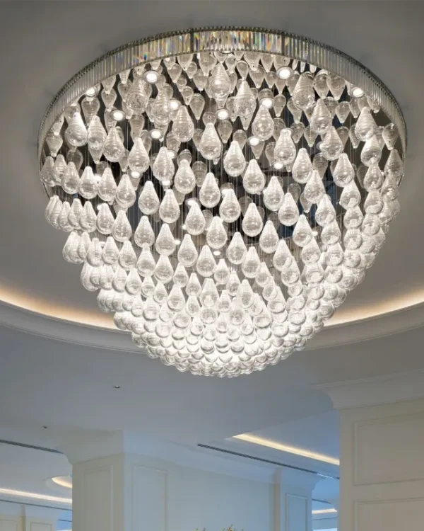 Verre Round Glass Grand Chandelier in polished chrome