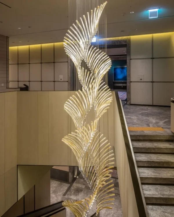 Verre Linear Glass Grand Chandelier in polished chrome