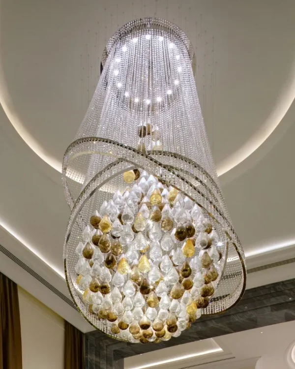 Verre Crystal Grand Chandelier, 39" in polished chrome