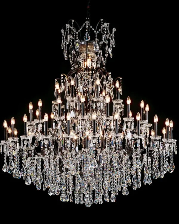 Bastide Three-Tier Crystal Grand Chandelier, 63" in bronze