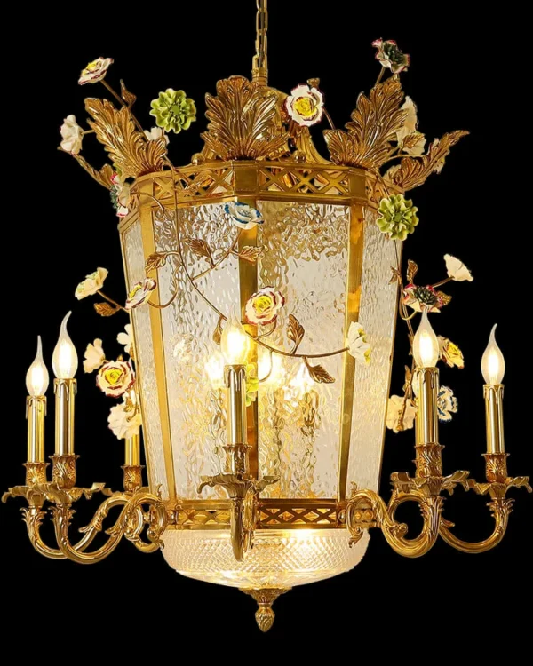 Alésia Lantern Glass Pendant, 31" in antique brass