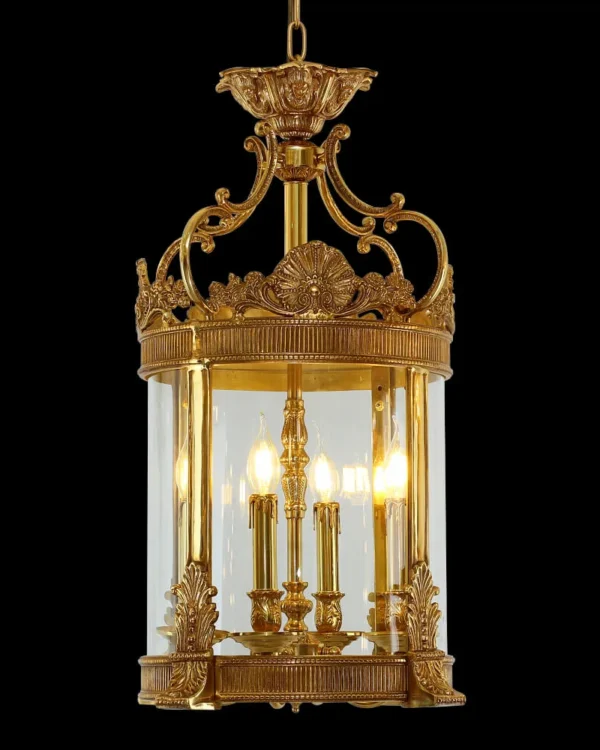 Babylone Lantern Glass Pendant, 16" in antique brass