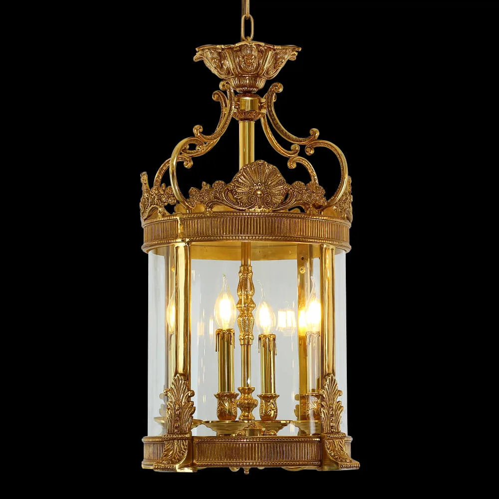 Babylone Lantern Glass Pendant, 16" in antique brass
