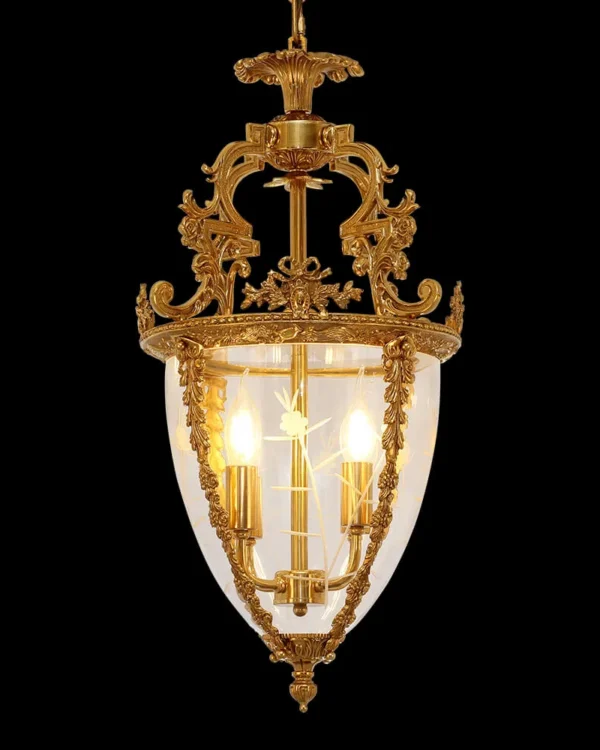 Breteuil Lantern Glass Pendant, 15" in antique brass