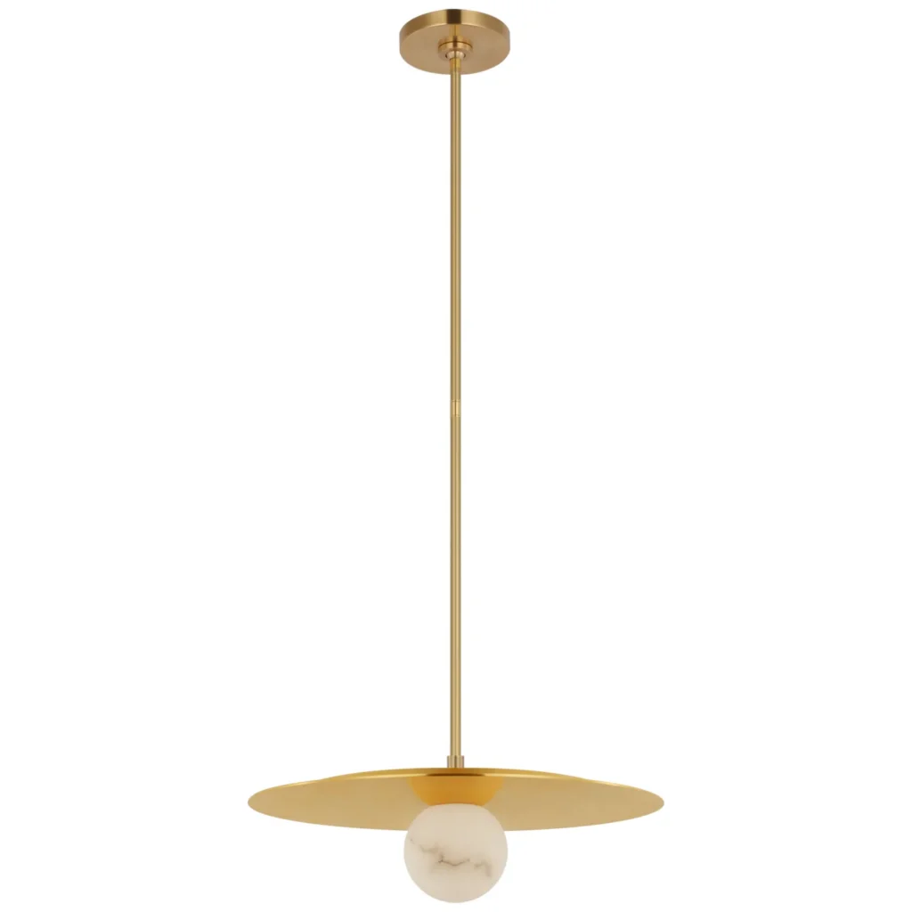 Doré Disc Alabaster Pendant, 18" in antique brass