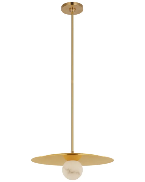 Doré Disc Alabaster Pendant, 18" in antique brass