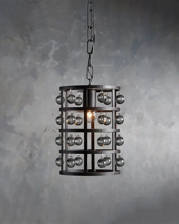 Laiton Cage Glass Pendant, 8" in bronze