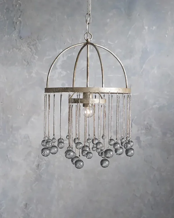 Laiton Round Glass Pendant, 14" in brass