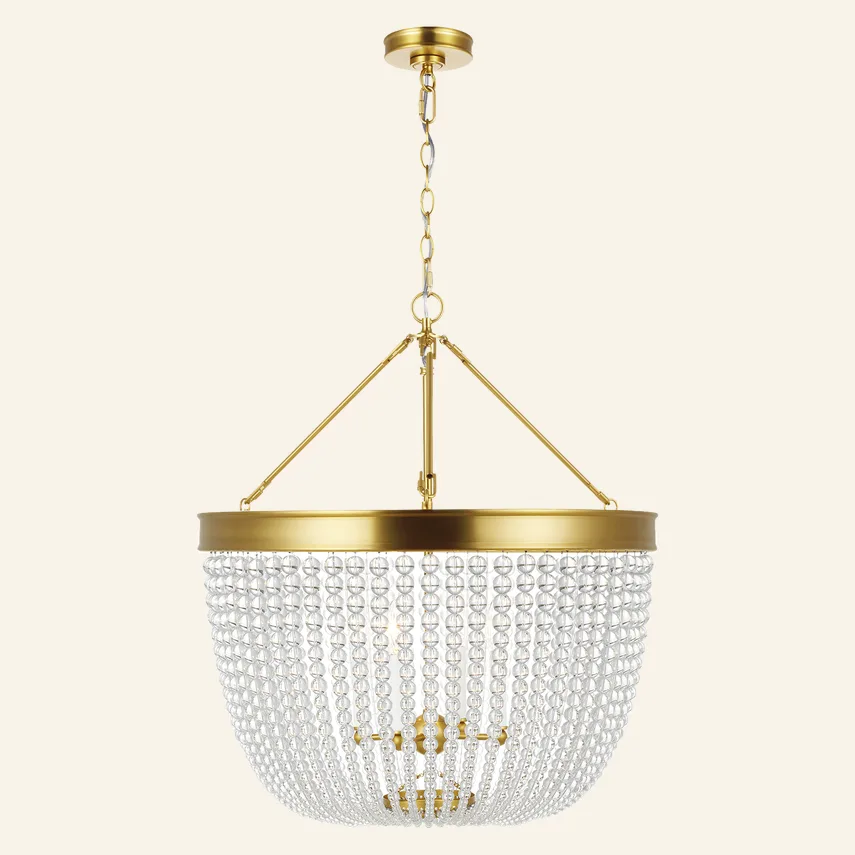Laiton Glass Pendant, 19" in burnished brass
