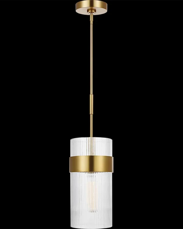 Montparnasse Glass Pendant, 7" in antique brass
