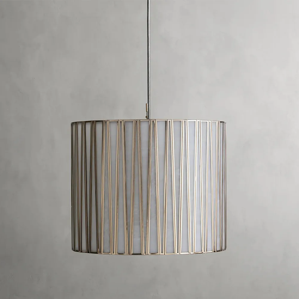 Montparnasse Glass Pendant, 14" in antique brass