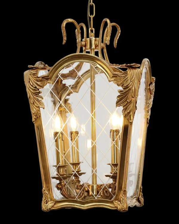 Rennes Lantern Glass 4-Light Pendant, 19" × 24" H in antique brass
