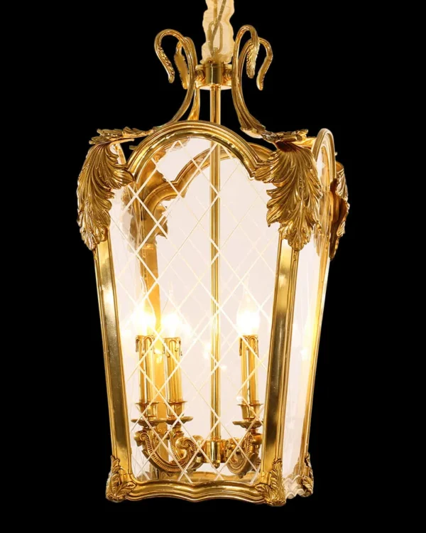 Rennes Lantern Glass 4-Light Pendant, 19" × 28" H in antique brass