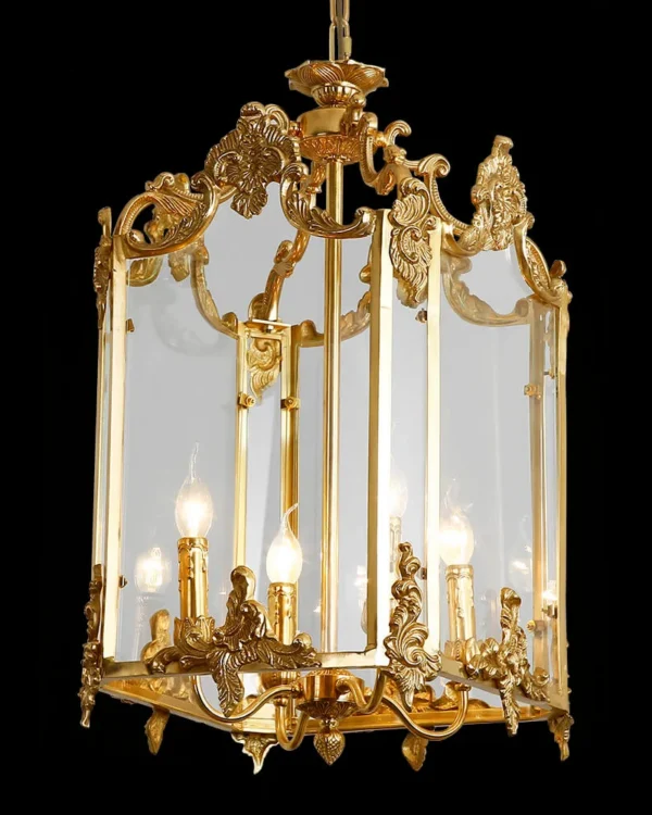 Solférino Lantern Glass Pendant, 14" in antique brass
