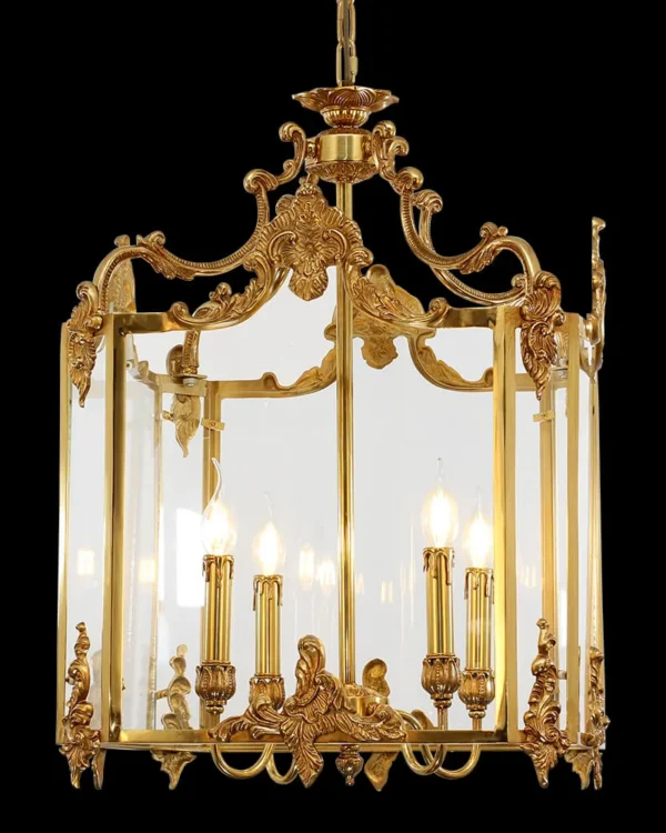 Solférino Lantern Glass Pendant, 20" in antique brass