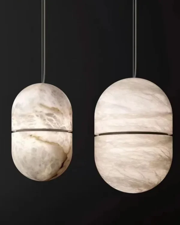 Plume Oval Alabaster Pendant, 2-Light