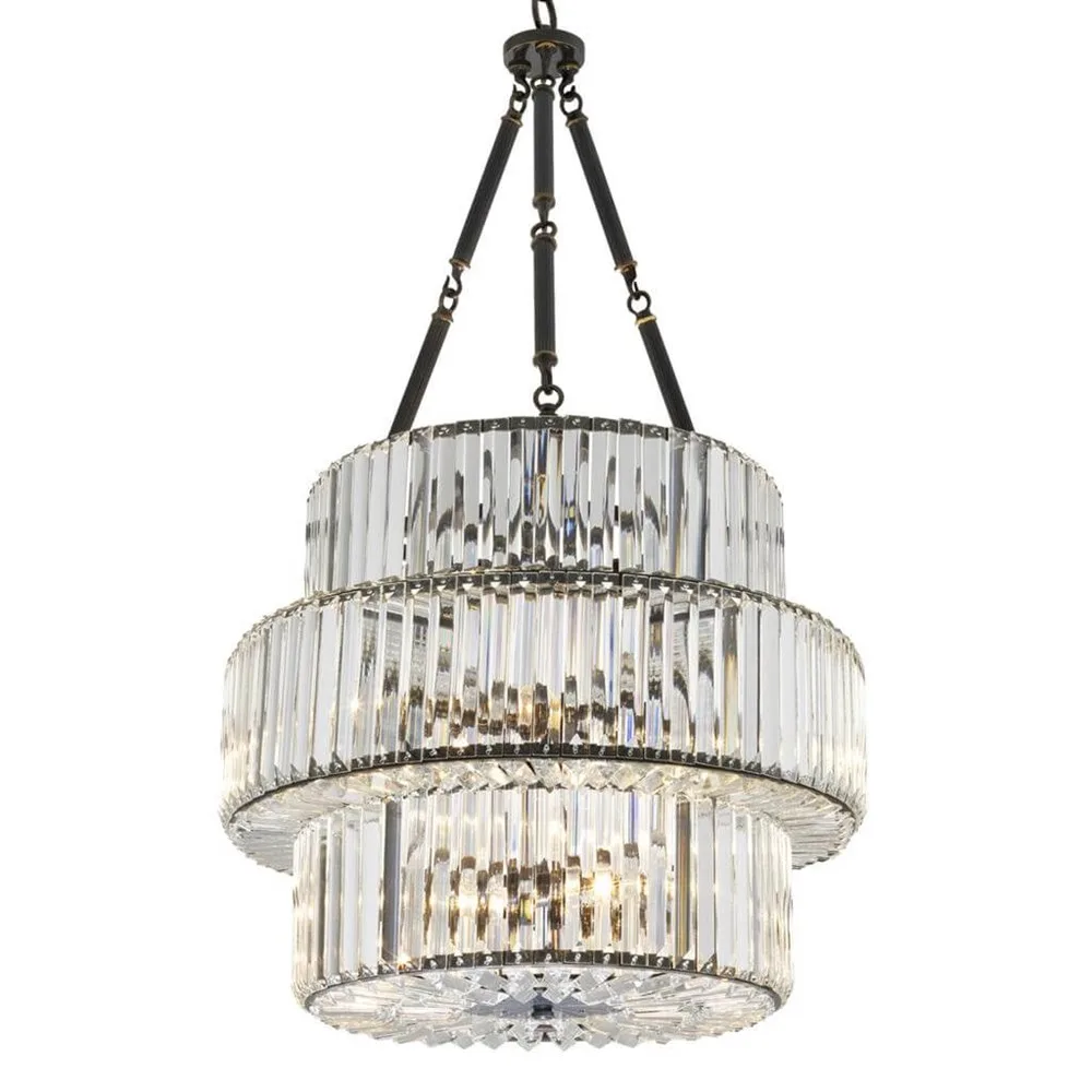 Cirrus Three-Tier Crystal Pendant, 22" in bronze