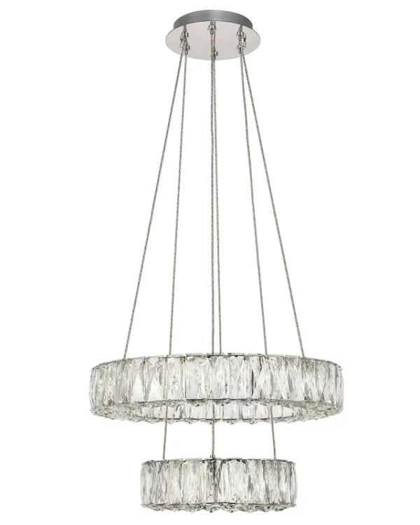 Courbe Two-Ring Crystal Pendant, 18" in polished chrome