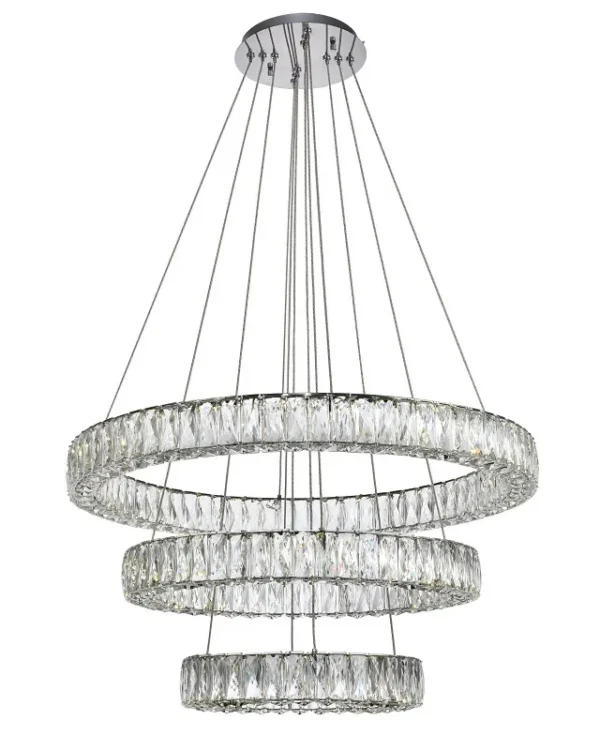 Courbe Ring Crystal Pendant, 31" in polished chrome
