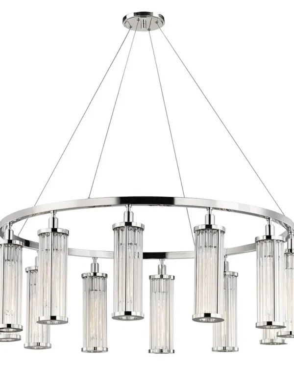 Lyra Glass Pendant, 43" in polished nickel