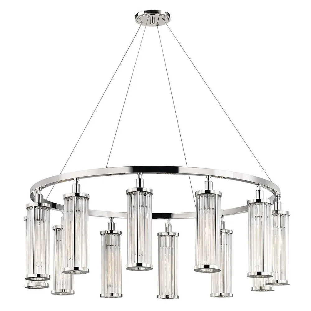 Lyra Glass Pendant, 43" in polished nickel