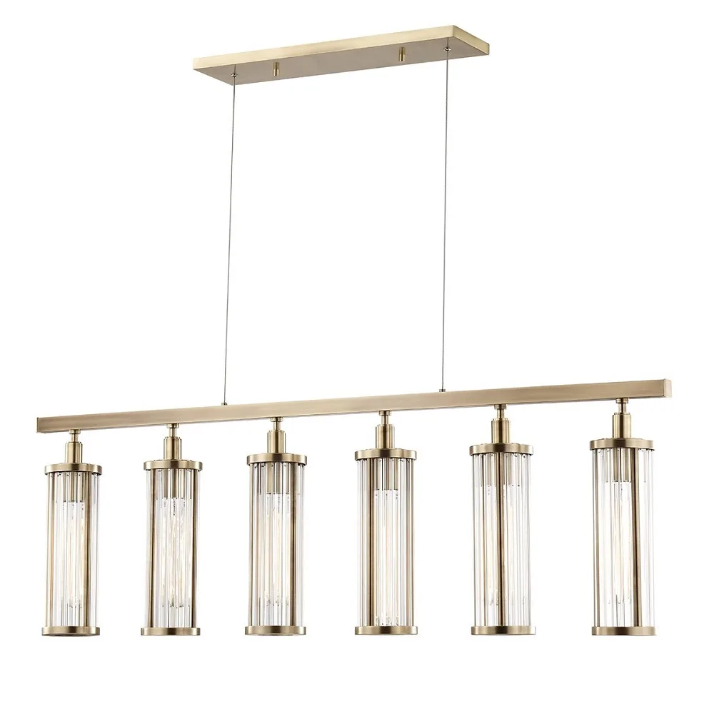 Lyra Glass Pendant, 46" in brass