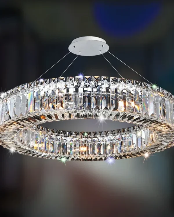Monceau Round Crystal Pendant, 26" in polished chrome