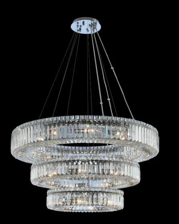 Monceau Three-Tier Crystal Pendant, 36" in polished chrome