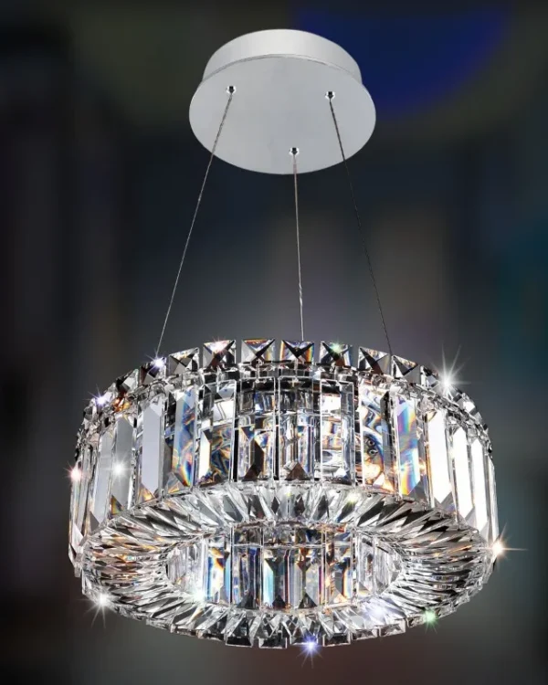 Méridien Round Crystal Pendant, 12" in polished chrome