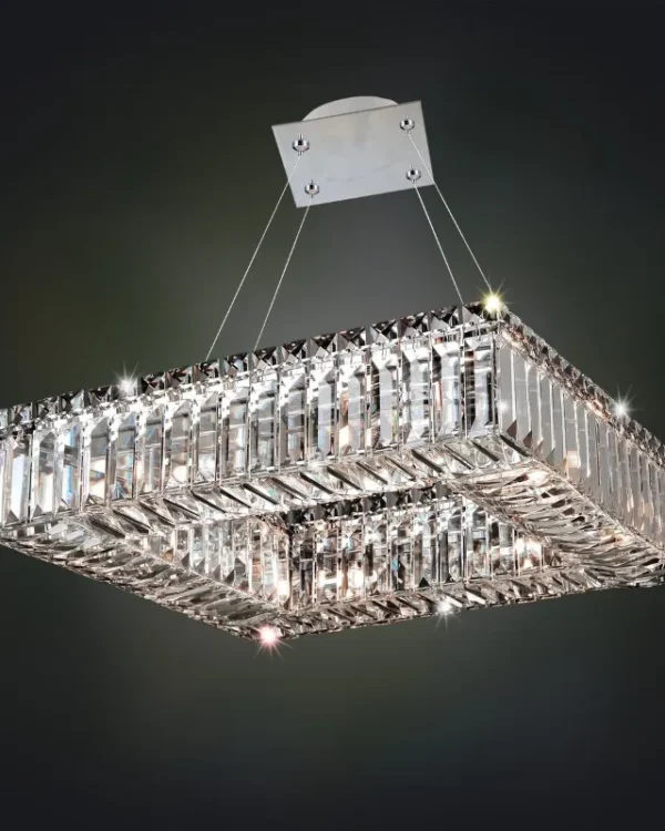 Méridien Square Crystal Pendant, 18" in polished chrome
