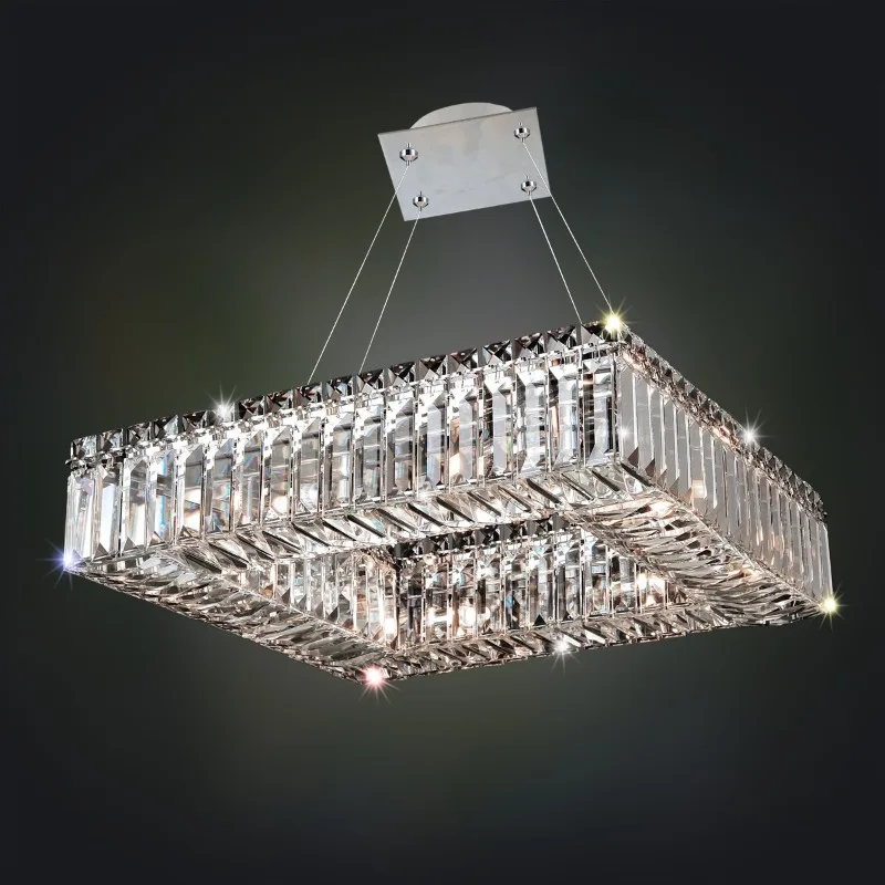 Méridien Square Crystal Pendant, 18" in polished chrome