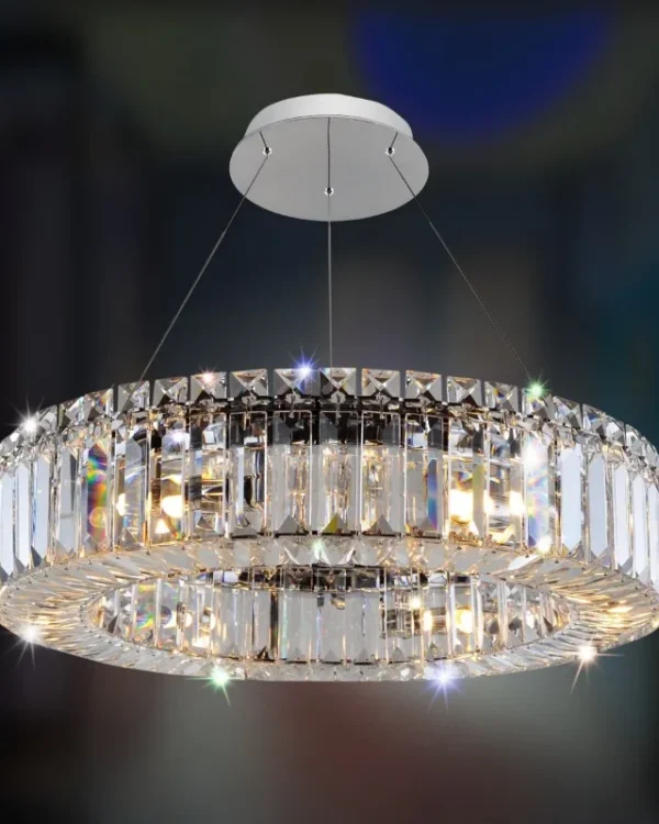 Méridien Round Crystal Pendant, 18" in polished chrome