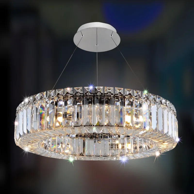 Méridien Round Crystal Pendant, 18" in polished chrome